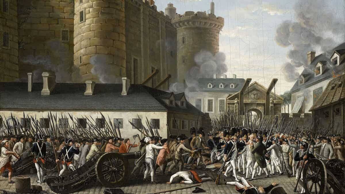 La toma de la fortaleza-prisión de la Bastilla, el 14 de julio de 1789 (en la imagen, en un cuadro de autor anónimo que recoge el apresamiento de su gobernador, el marqués de Launay), se considera el inicio simbólico de la Revolución Francesa.