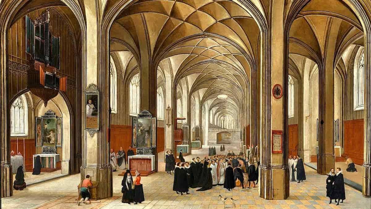 Aun si la fe cristiana no animase la cultura cristiana, ésta seguiría siendo la mejor solución a las crisis de nuestro tiempo, y así habría que defenderlo, señalando su origen. Imagen: Interior de catedral gótica, de Pieter Neefs el Viejo (1606).
