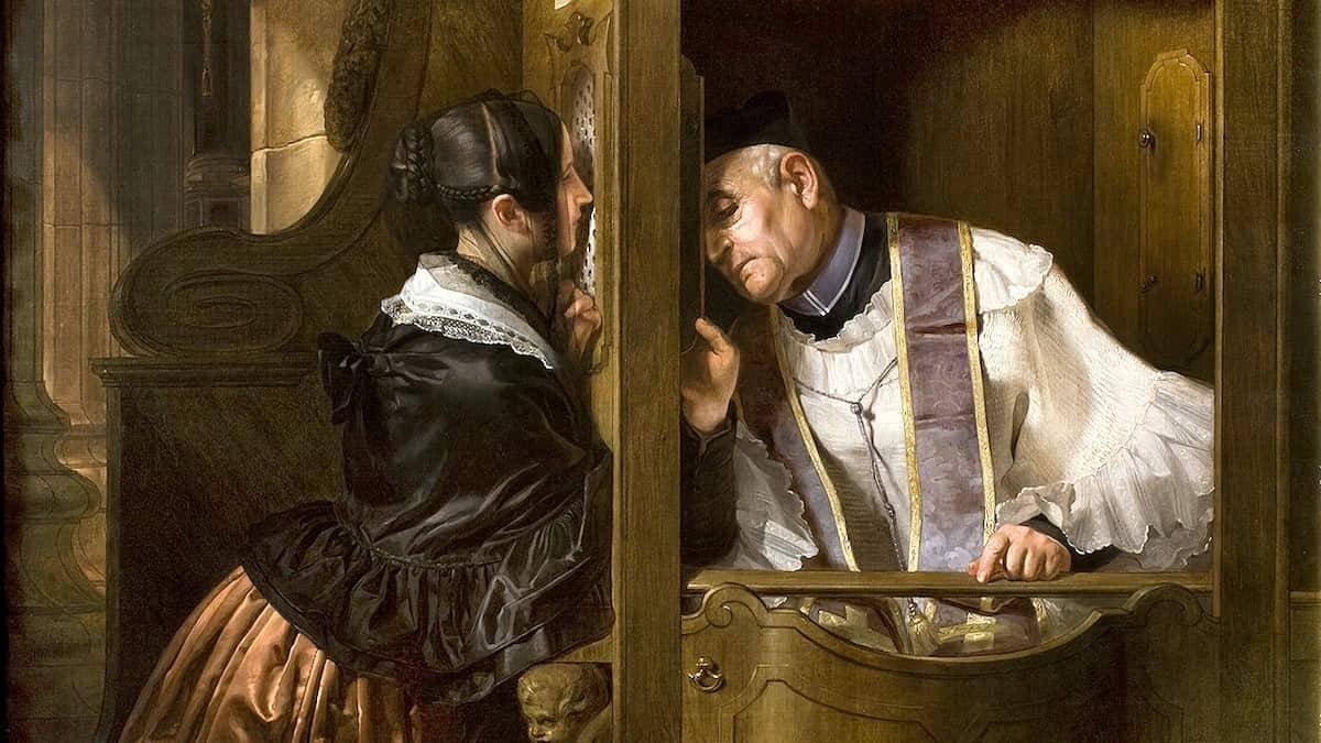 Conviene tener claro que el jubileo y la indulgencia no perdonan los pecados ni sustituyen al sacramento de la penitencia. Giuseppe Molteni, 'La confesión' (1838). Gallerie d'Italia en Piazza Scala (Milán).