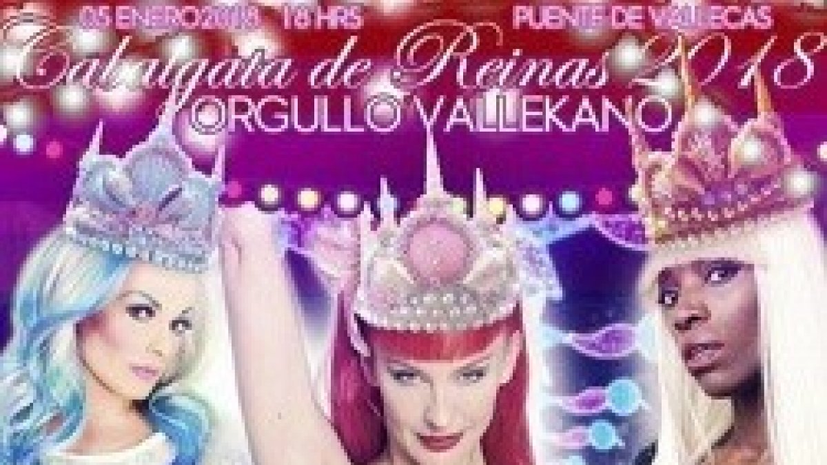 Este es el cartel que anuncia la Cabalgata de los Reyes Magos en el distrito madrileño de Vallecas