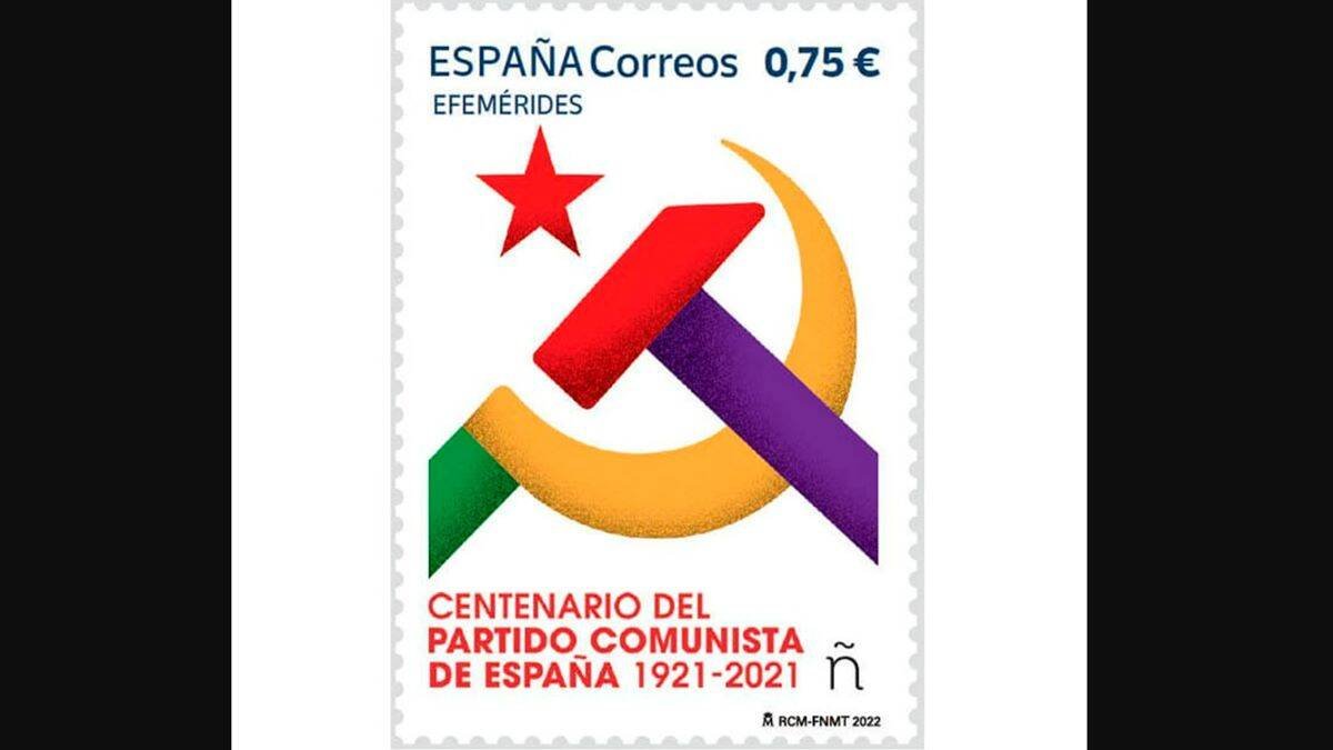 El sello con el que el Gobierno, a través del Servicio de Correos, quiere homenajear al partido responsable de miles de muertes, entre ellos cientos de mártires, durante la Guerra Civil española.