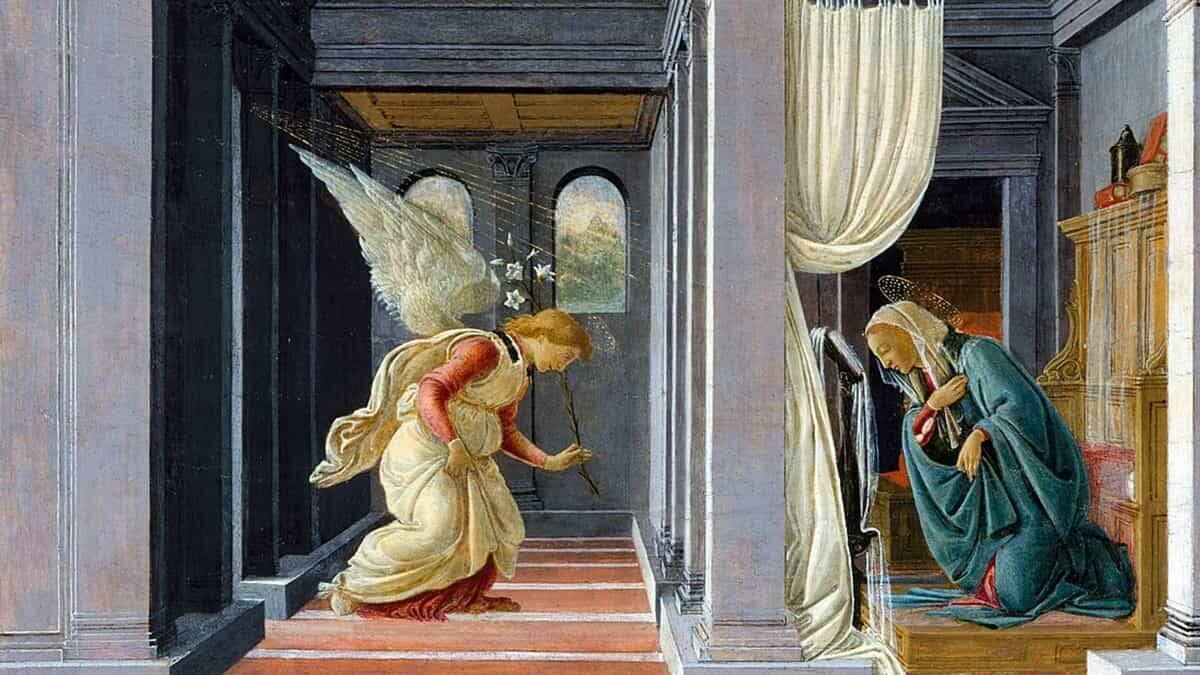 El milagro de Belén nace del milagro de Nazaret con el mensaje del arcángel Gabriel a la Virgen María. 'La Anunciación' de Sandro Botticelli (1485), Metropolitan Museum of Art de Nueva York.