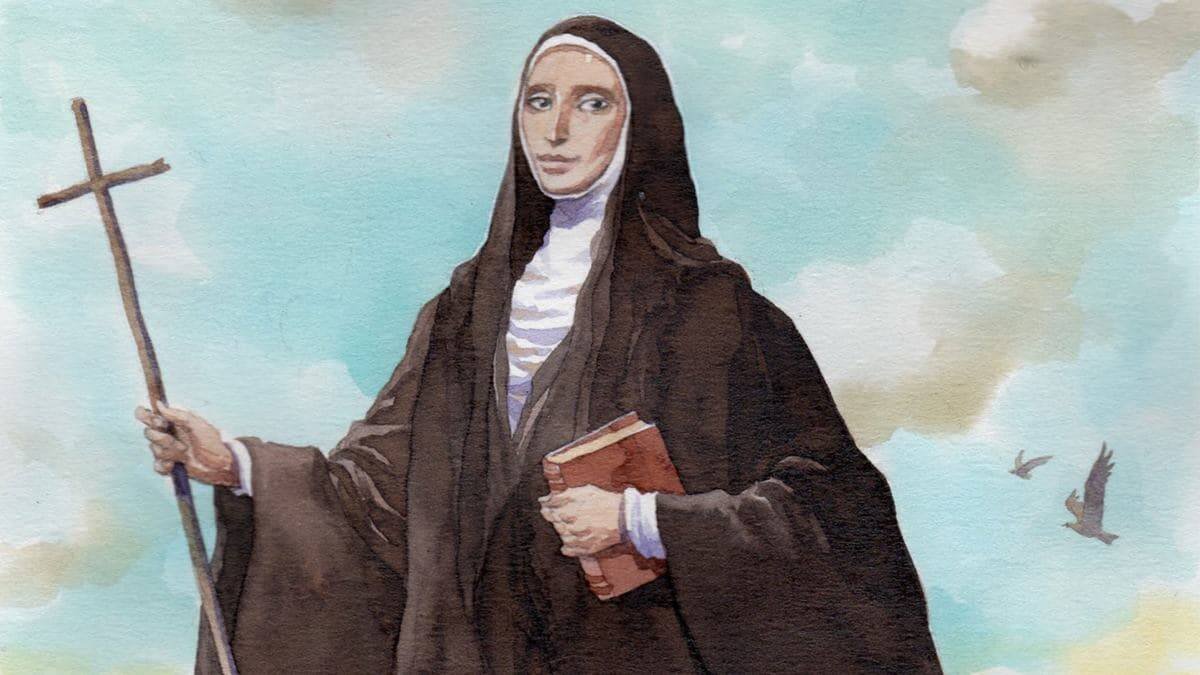 Mamá Antula, en un retrato (detalle) de Enrique Breccia que refleja, con la Cruz y la Palabra, su espíritu apostólico.