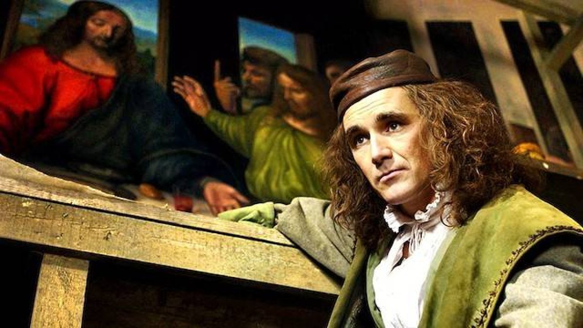 Leonardo durante sus trabajos en «La Última Cena», en la interpretación de Mark Rylance de la serie que realizó en 2003 la BBC.