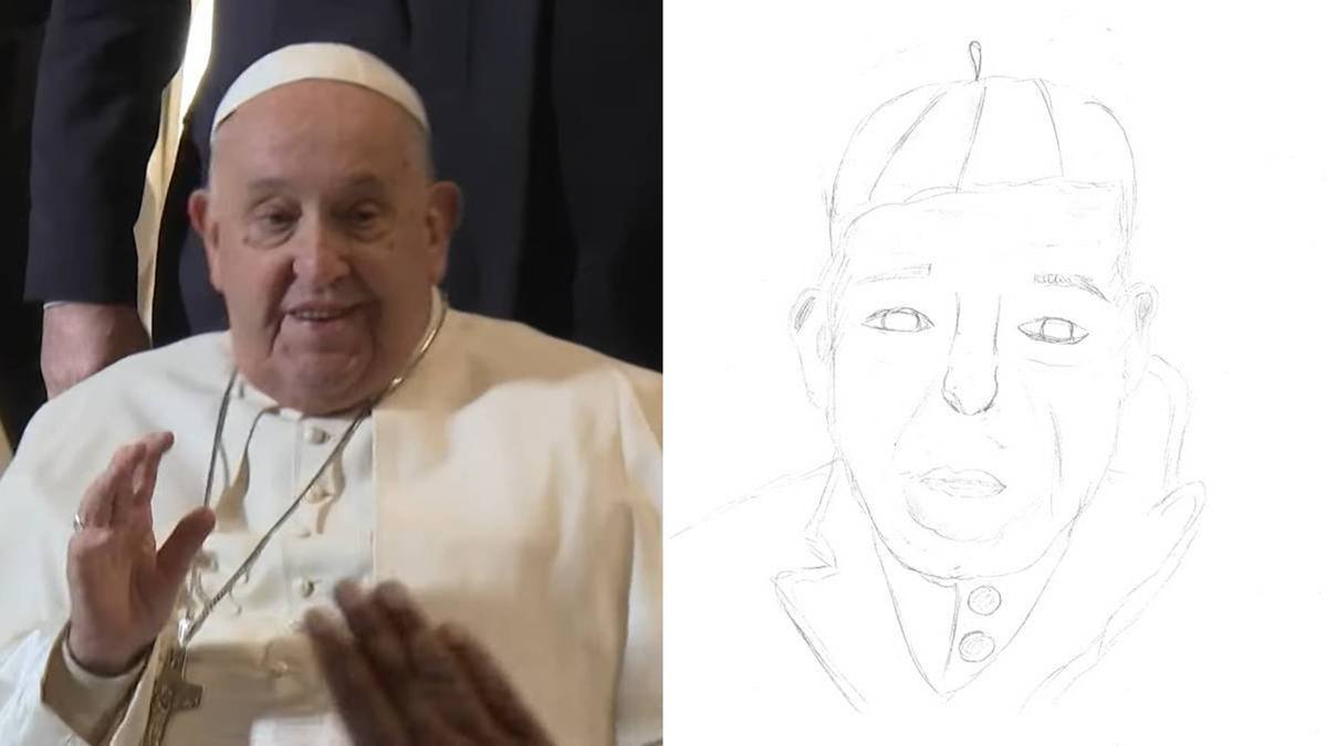 Foto y dibujo del Papa Francisco.