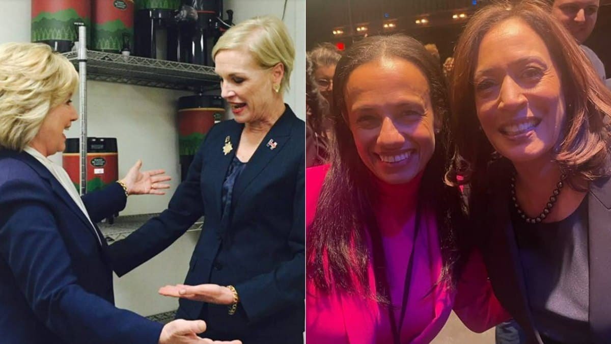 A la izquierda, Hillary Clinton con Cecile Richards, entonces CEO de Planned Parenthood (fallecida a consecuencia de un cáncer el pasado 20 de enero). A la derecha, Kamala Harris con Alexis McGill Johnson, actual CEO de la red de abortorios. Dos intensas alianzas que se tradujeron en sendas derrotas.