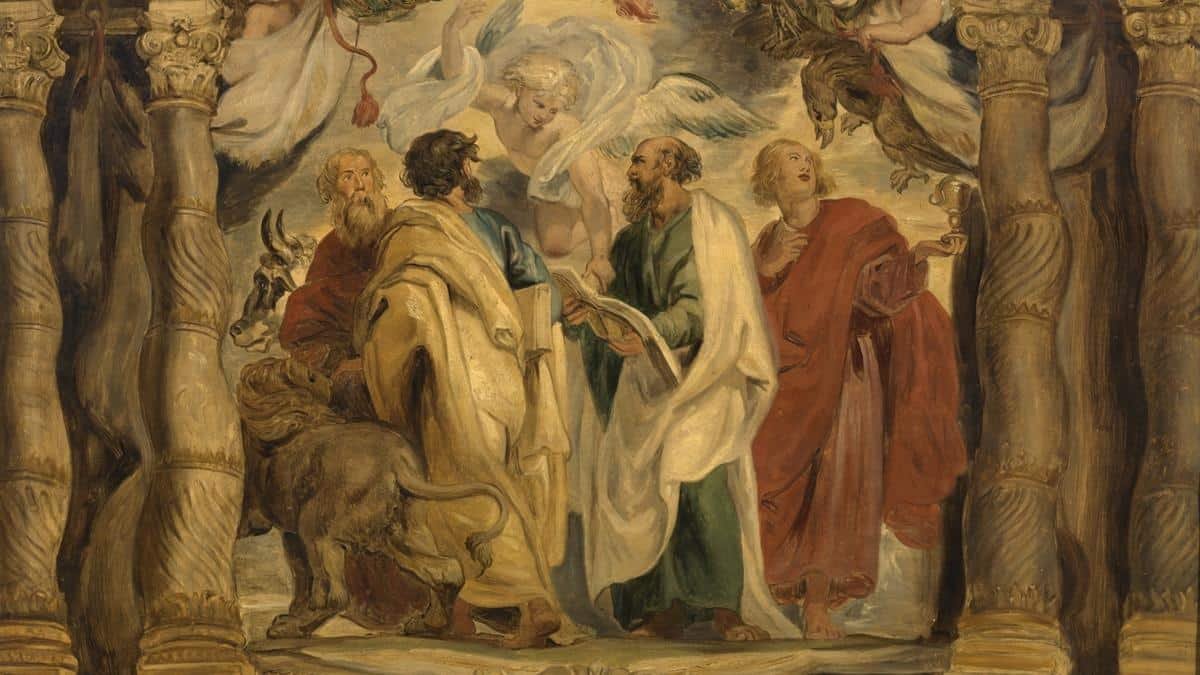 'Los cuatro evangelistas', anónimo del siglo XVII copia de Rubens: San Marcos (león), San Lucas (buey), San Mateo (ángel) y San Juan (águila).