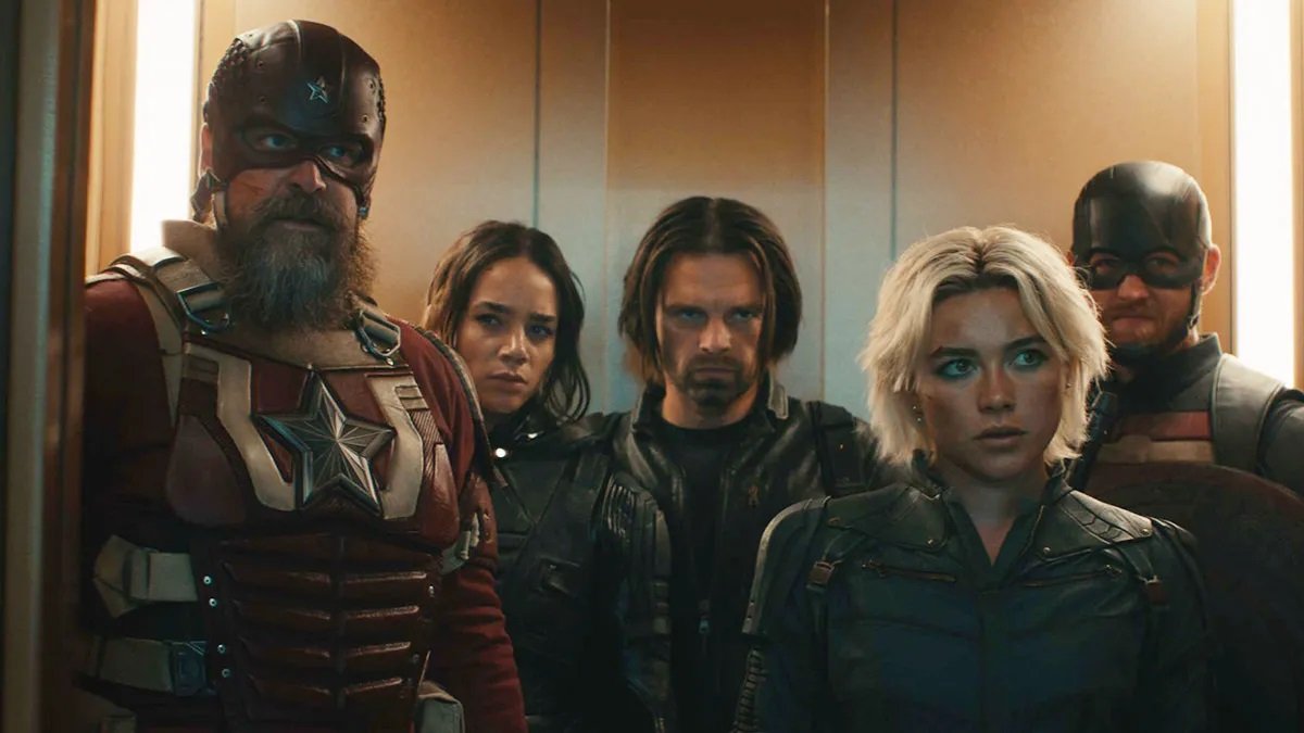 Los Thunderbolts en el ascensor, todos ellos han hecho cosas malas y arrastran fracasos y traumas