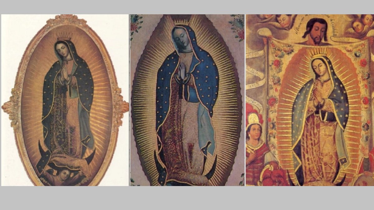 Distintas variantes de la Virgen de Guadalupe, se mantiene su simbología, pero en distintos marcos y formatos