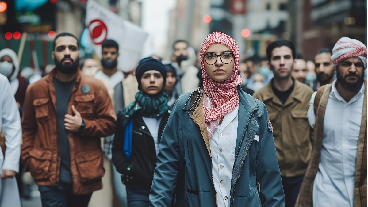Imagen artificial, de IA, representando población musulmana... en España, desde 2010, no hay sondeos que nos digan qué creen los musulmanes