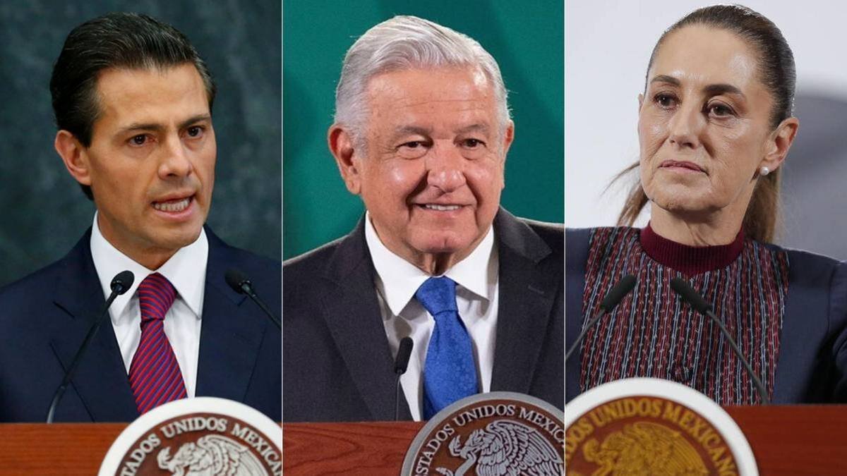 Enrique Peña Nieto (2012-2018), Andrés Manuel López Obrador (2018-2024) y Claudia Sheinbaum (2024-2026), los tres últimos presidentes mexicanos.