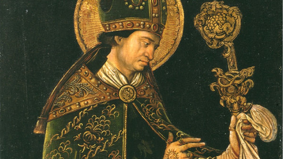 San Valentín, ricamente vestido de obispo renacentista, pintado por Leonhard Beck en 1510