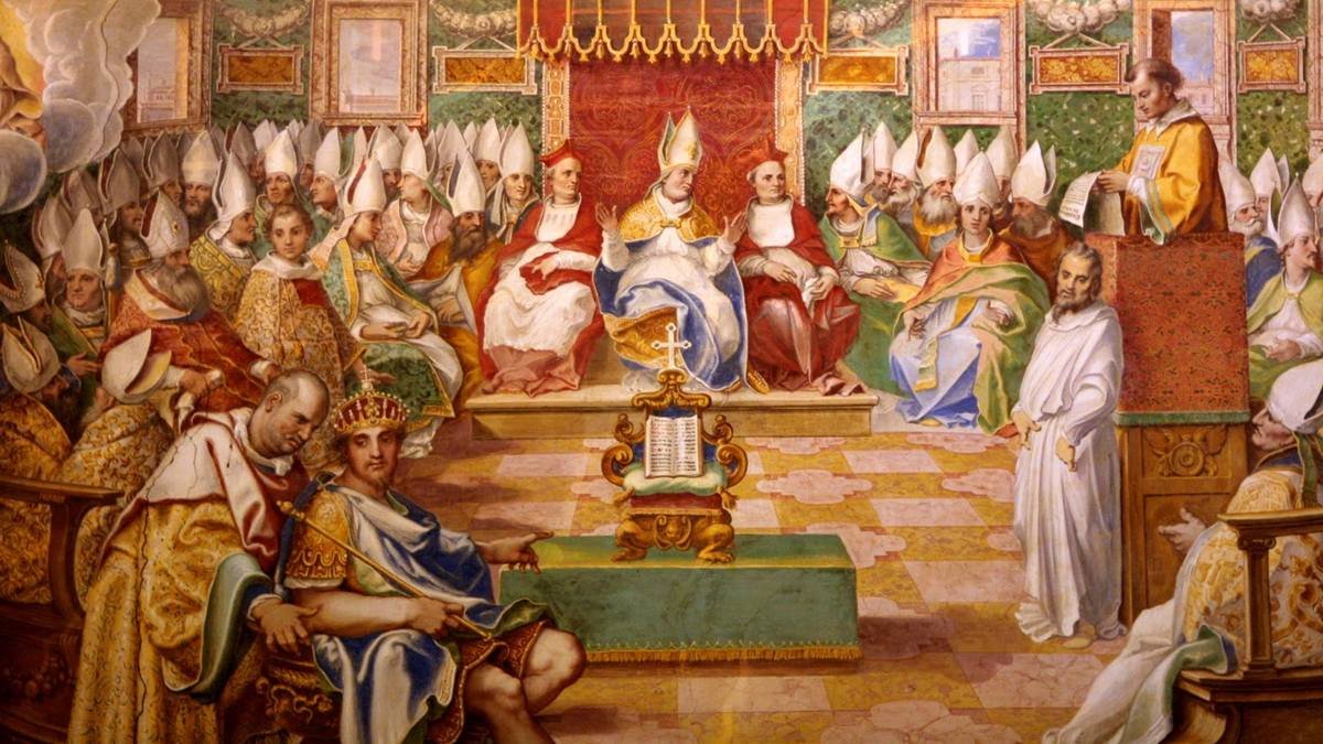El Concilio de Nicea, en un fresco del Salón Sixtino del Vaticano (c. 1588) obra de Cesare Nebbia et al.