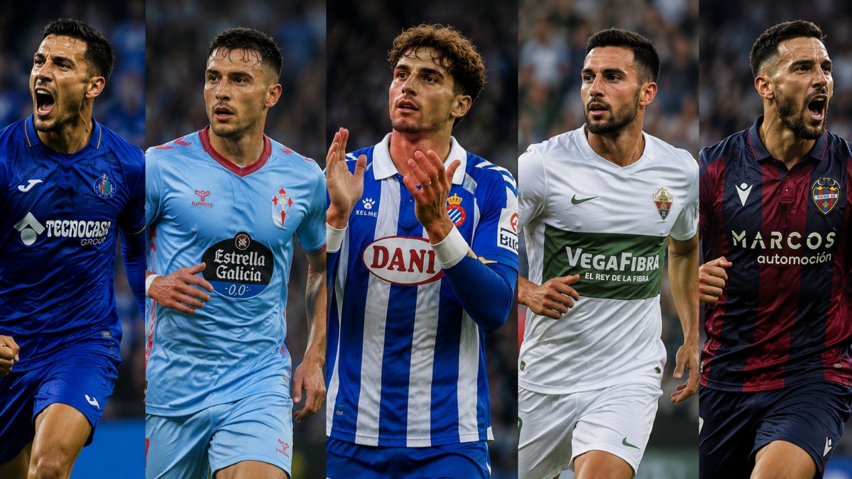 Una representación de jugadores del Getafe, Celta, Espanyol, Elche y Levante, equipos ganadores de esta