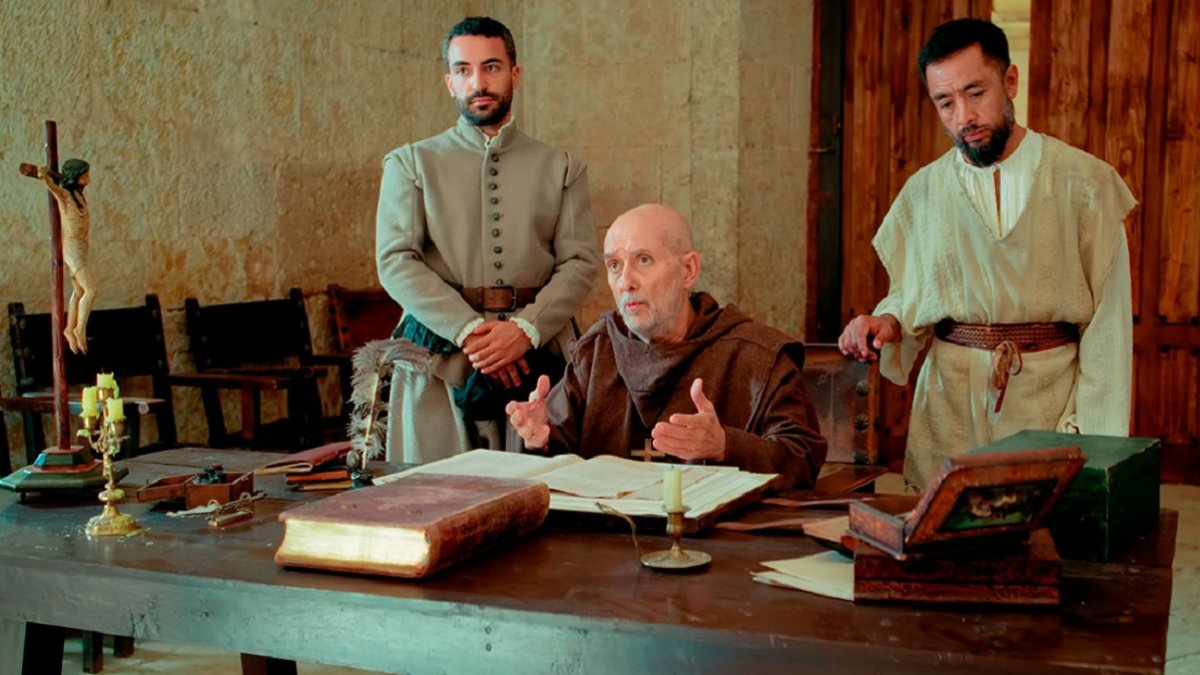 Juan de Zumárraga, primer obispo de México, en la película de 2024 Guadalupe; llegó 2 años después del primer Corpus Christi mexicano y quiso hacerlo devoto y austero