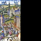 Ilustración de 1448 para el 'Girart de Roussillon [Gerardo del Rosellón]', cantar de gesta del siglo XII. La miniatura representa a los canteros de Saint Denis construyendo doce iglesias en honor de los Doce Apóstoles.