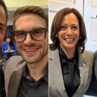 Alexander Soros, con Pedro Sánchez y Kamala Harris.