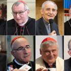De izquierda a derecha y de arriba abajo, los cardenales Erdö, Pizzaballa, Parolin, Zuppi, Müller, Arborelius, Eijk, Koch, Sturla, Krajewski, Omella y Ambongo.