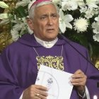 Rafael Zornoza, obispo de Cádiz y Ceuta, durante la misa funeral por el Papa Francisco que celebró en mayo en el Santuario de Nuestra Señora de África en Ceuta.