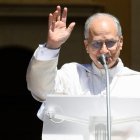 León XIV, durante el rezo del Ángelus.