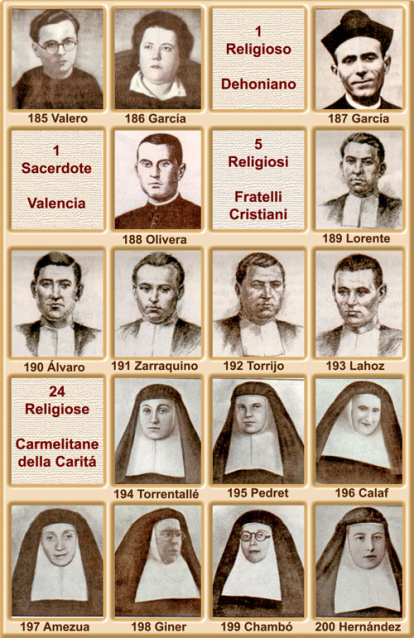 Los 233 beatificados en 2001: una seglar, un dehoniano, un sacerdote diocesano, 5 hermanos de La Salle y 24 carmelitas de la Caridad.