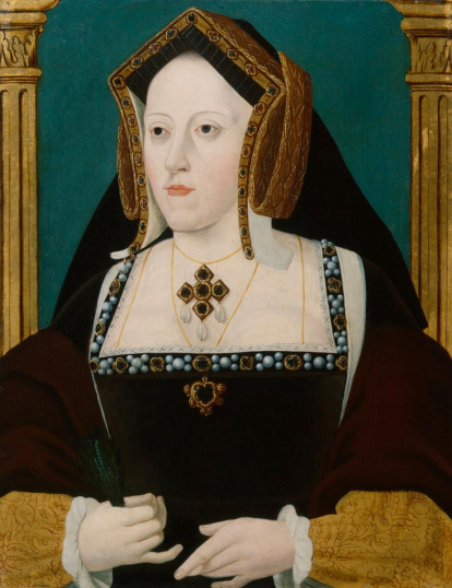 Catalina de Aragón (1485-1536) hija menor de los Reyes Católicos. Se casó con Enrique VIII en 1509, y días después  fueron proclamados reyes de Inglaterra en la abadía de Westminster. Fue repudiada en 1533.