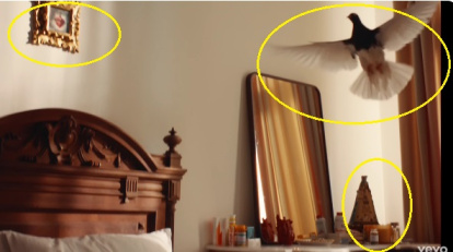 La paloma y una imagen de la Virgen al final del videoclip Berghain de Rosalía