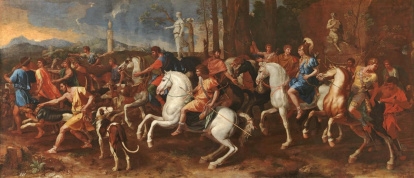 Meleagro, hijo del rey de los etolios, es un personaje de la mitología griega que sale a la caza de un jabalí gigante (que no se muestra en el cuadro) que asolaba el país.