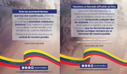 Mensaje del 3 de enero de 2026 de la Conferencia Episcopal de Venezuela, difundido en sus redes sociales