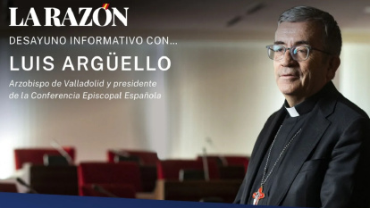 Cartel del desayuno con Luis Argüello en La Razón, donde habló de muchos temas complejos de la Iglesia y la sociedad