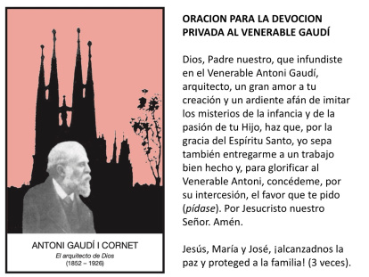 Para la devoción privada al Venerable Antonio Gaudí.