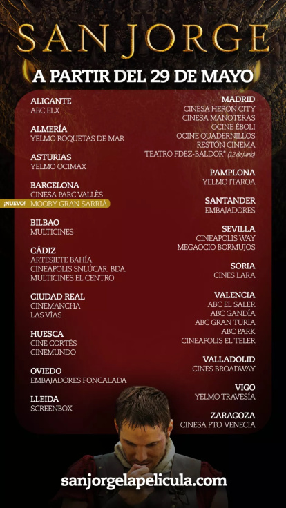 Listado de cines en España donde se estrena la película San Jorge el 29 de mayo
